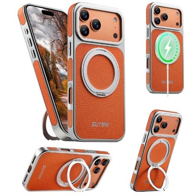 MagSafe Case für iPhone 17 Pro Max 16 15 360 Drehbarer Ring Ständer Leder Cover