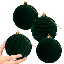 4 PCS Large Velvet Christmas Balls Ornaments Shatterproof Hanging Set Flocked...