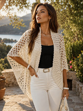 Premium Women’s Crochet Cardigan Lightweight Luxury Hollow Knit Resort Wear Shaw