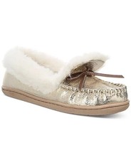 NEW Charter Club Slippers Womens 6M Gold Dorenda Moccasin Faux Fur Lined Indoor