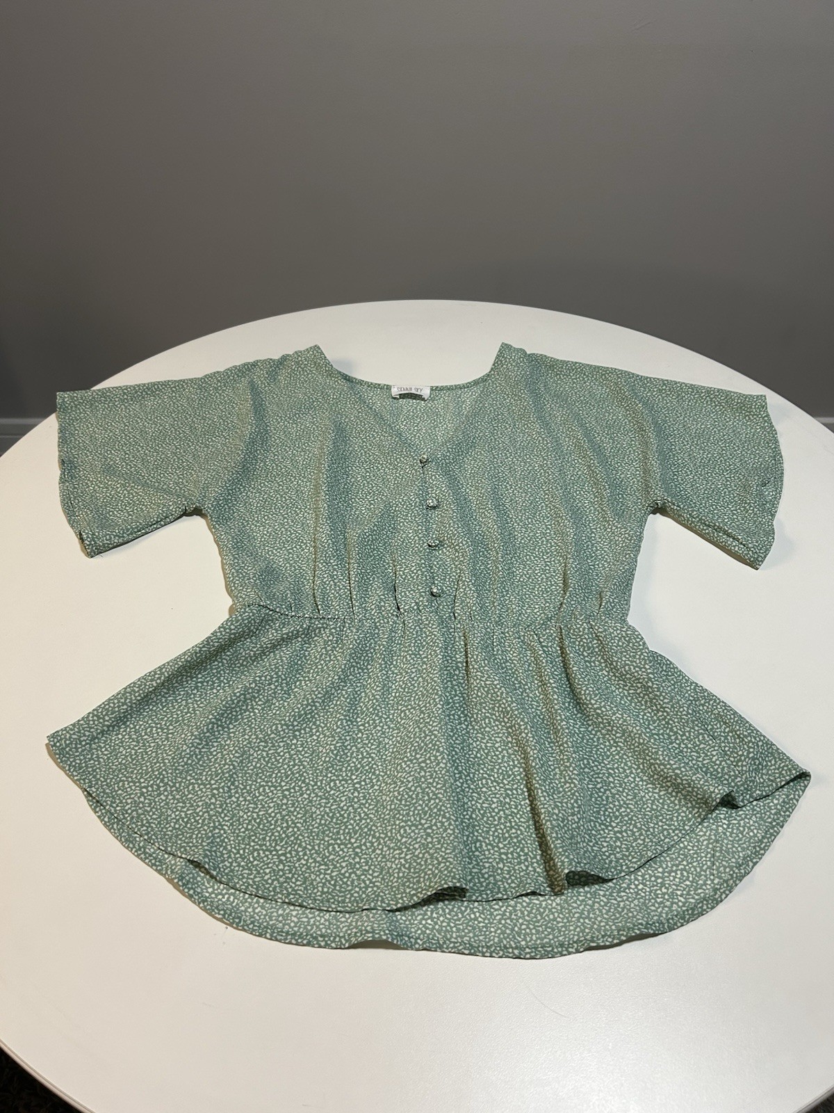 Sienna Sky Green V-Neck Short Sleeve Peplum Blouse Top Women’s Size S