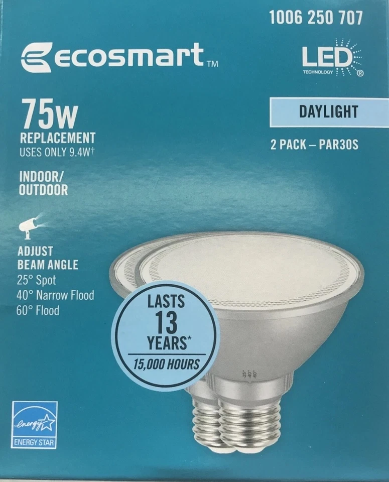 4 EcoSmart Two Packs 9.4W  75W Equivalent Light Bulbs PAR30S Dimmable Flood LED - Image 3 of 4