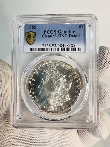 1885 PCGS GENUINE CLEANED-UNC DETAIL MORGAN SILVER DOLLAR $1