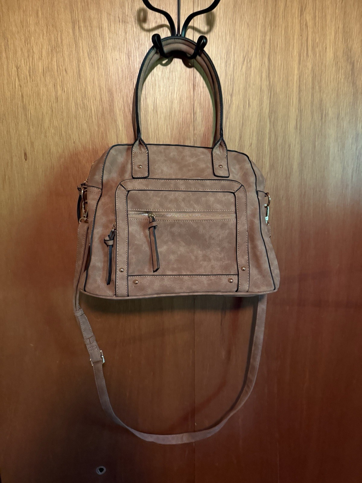 Women’s Brown Satchel Top Handle Bag Zip Closure, Detachable Strap, Tassel