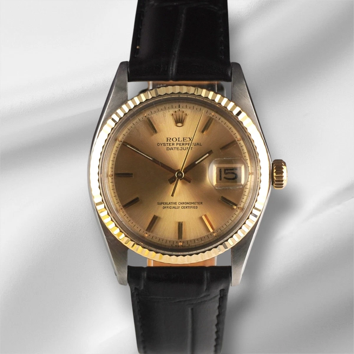 Rolex Vintage 36mm Datejust Gold Dial Steel Yellow Gold Fluted