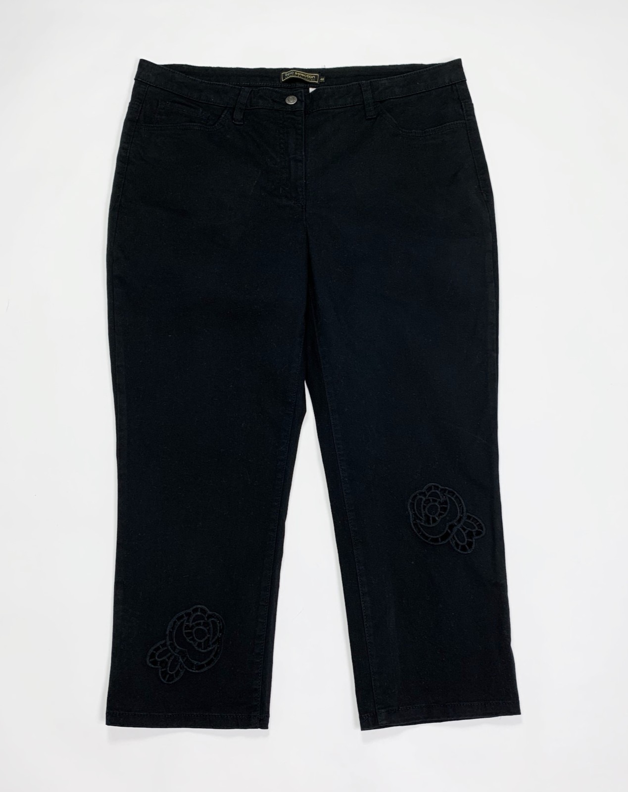 Bonprix pantalone jeans capri donna usato stretch W38 tg 52 F46 nero T4897