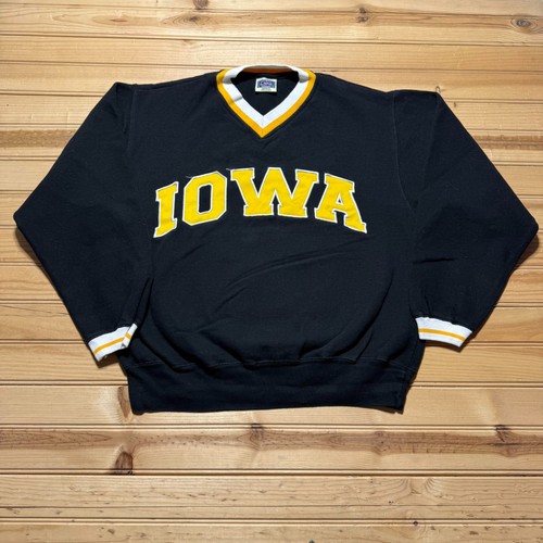 Vintage 90s Iowa Hawkeyes NCAA Embroidered V-Neck Pullover Sweatshirt - Medium