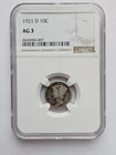 Key Date 1921-D Mercury Silver Dime NGC AG3 Straight Grade! NGC Certified