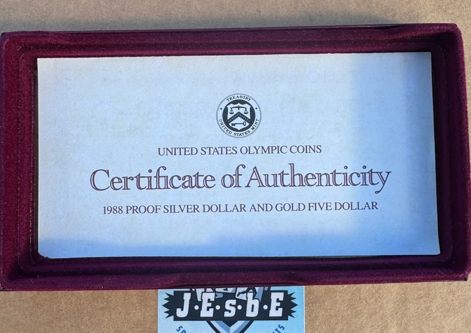 1988 OLYMPIC COINS U.S. Mint PROOF SET: $5 GOLD & $1 SILVER with Box & COA - Image 4 of 4