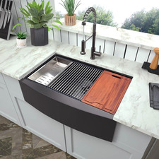 33" Black Stainless Steel Farmhouse Sink with Cutting Board Deep Bowl