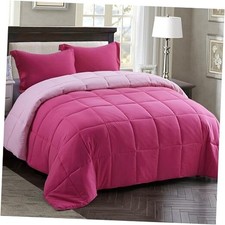 3pc Size Comforter Set - All Season Reversible Down Alternative Queen Pink