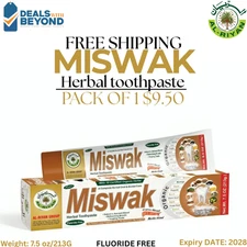 Organic Miswak Herbal Toothpaste - 10 in 1 Natural Fluoride-Free, 7.5 oz