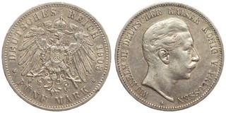 Germany 5 Mark 1908 A Wilhelm II Silver