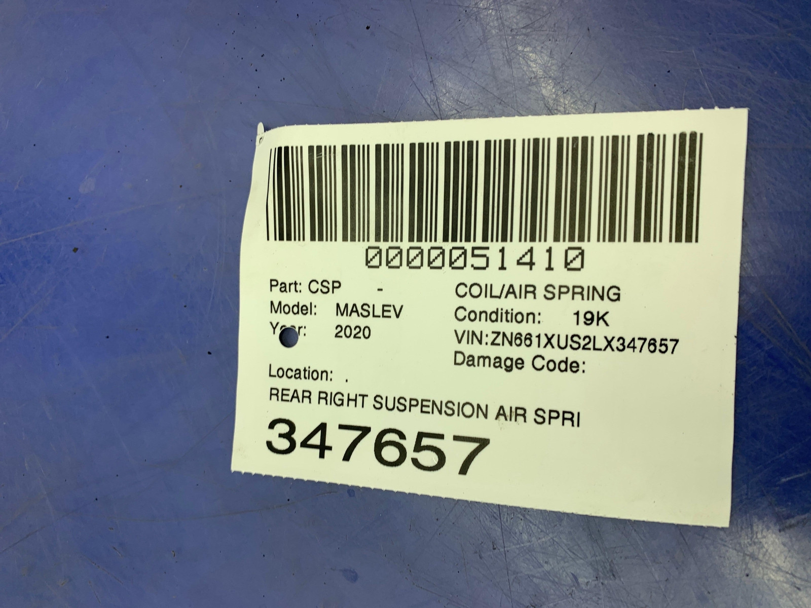 17-20 MASERATI LEVANTE M161 REAR RIGHT SUSPENSION AIR SPRING *19K* 6701007150