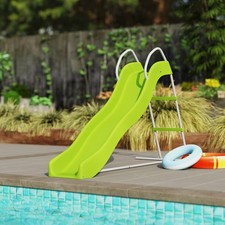 Qaba Outdoor Slide for Kids Ages 3-8, 5.7FT Freestanding Wave Slide, Green
