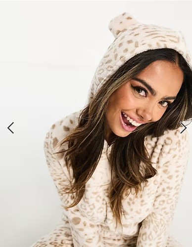 Cat &Jack sz: XL 14Y Girl's Cat Hooded Union Suit Fleece Sleepwear Cream Leopard - Picture 5 of 14