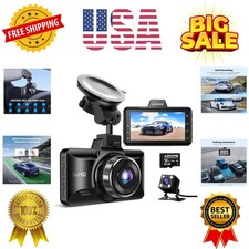 M01 Dual Dash Cam Front and Rear with Free 64GB Card, 3" Screen Dual Dashboar...