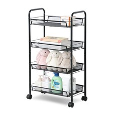 4 Tier Rolling Storage Cart, Small Metal Utility Cart on Wheels, Rolling Orga...