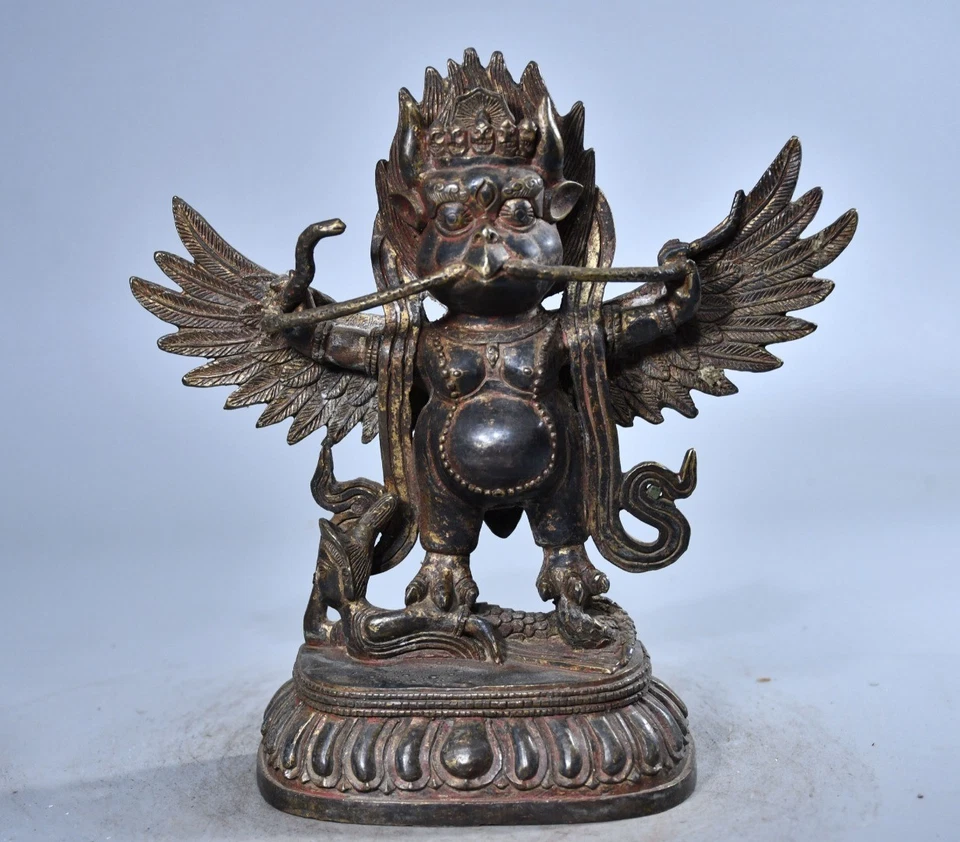 Estatua de Buda de pájaro Suparna Suparnin dorado de bronce budismo antiguo de China de 8,3" Foto 2 de 4