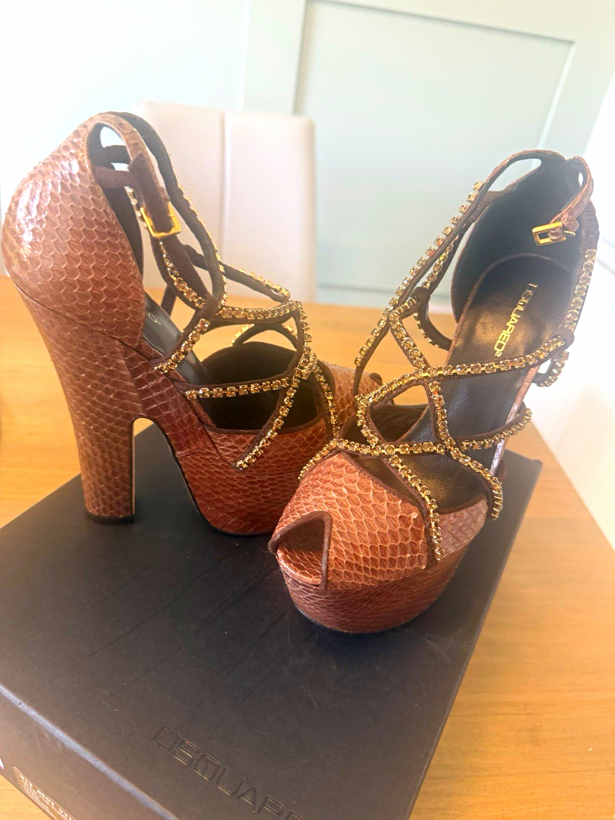 DSQUARED2 Ayers Snakeskin Crystal Platform Heels EU 36 UK 3.5 BNIB Rare