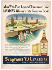 Seagrams Canadian Whisky Ad Vintage 1940s Mid Century Bar Decor Wall Art 1943
