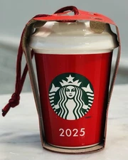 2025 STARBUCKS CHRISTMAS TREE ORNAMENT Ceramic RED CUP Holiday Year Collection