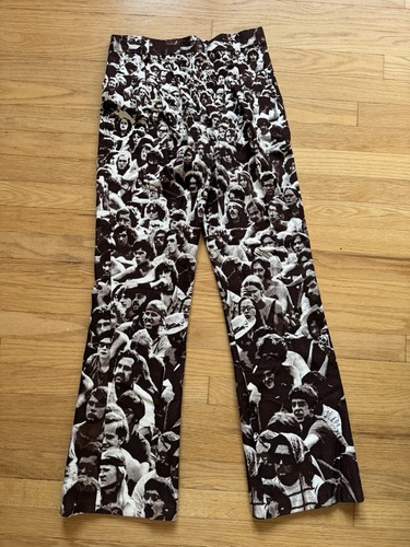 Pantalones de mezclilla vintage de los años 70 con estampado de Woodstock Baron Wolman Bell RARO ver fotos - Imagen 15 de 20