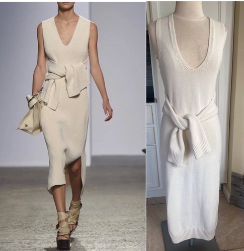 Sportmax Max Mara Ivory Knitted Sleeveless Runway Pencil Dress