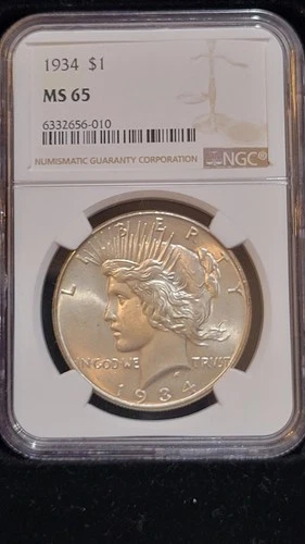 1934 Peace Dollar.   NGC MS65