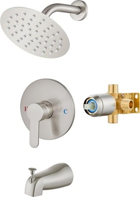 Shower Faucet Set W/ Tub Spout,Bathtub Faucet Set Complete,Round Rainfall Shower