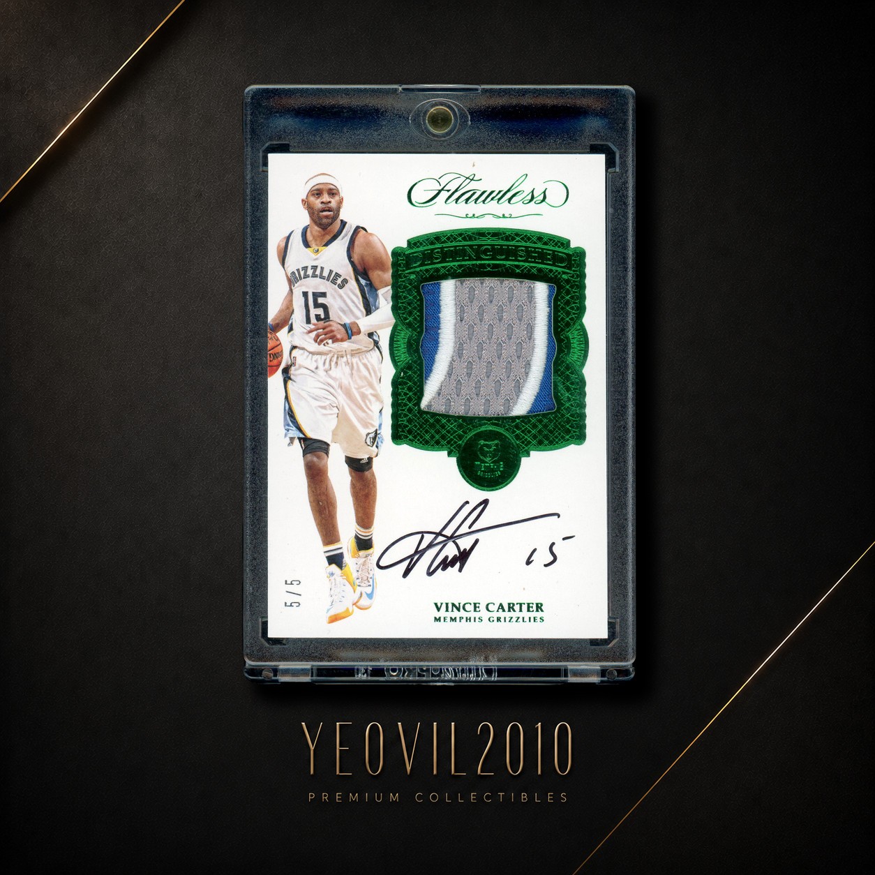 2016-17 Panini Flawless Distinguished Emerald Patch Auto Vince Carter 5/5