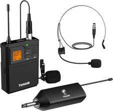 UHF Wireless Microphone System with Headset Lavalier Lapel Mic, Bodypack
