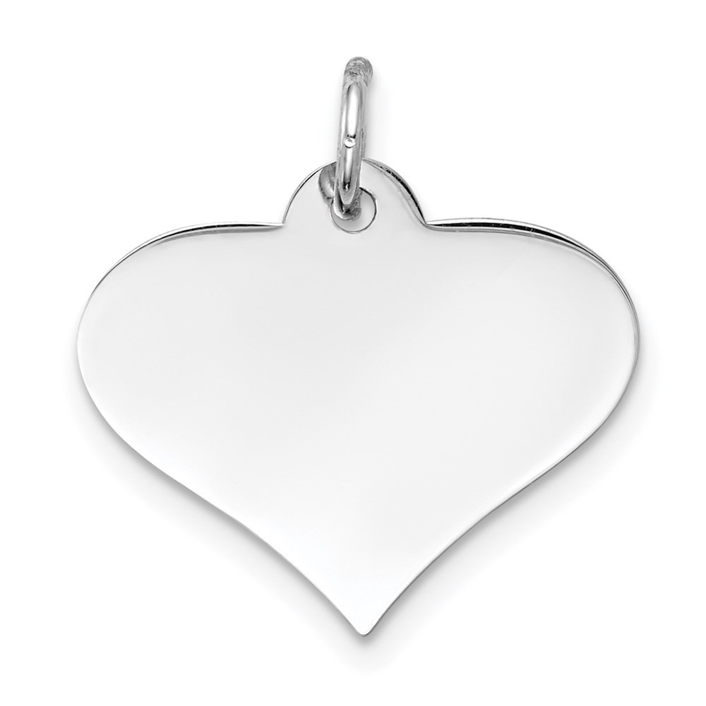 14k White Gold Plain .011 Gauge Engraveable Heart 16x18mm Disc Charm Pendant