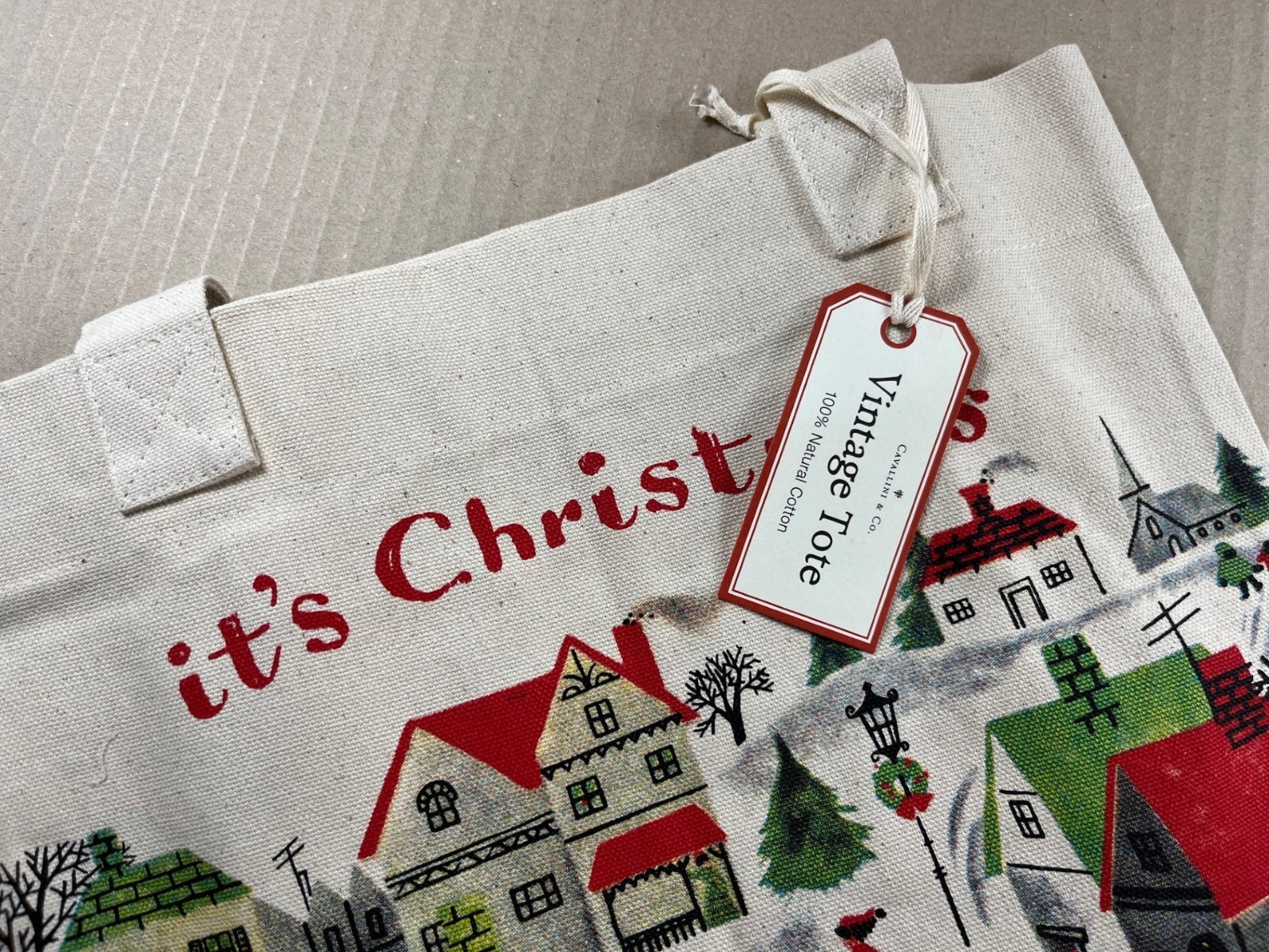 Cavallini & Co. Christmas Village Vintage Style Canvas Shoulder Tote Bag