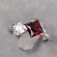 Red Garnet Gemstone 925 Sterling Silver Two Stone Women Ring Duty Free