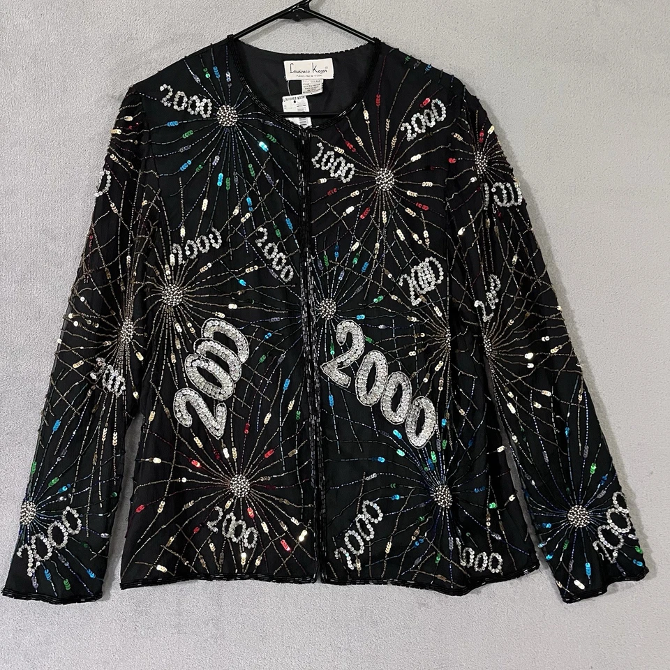 Chaqueta Blazer De Colección Y2K Laurence Kazar Cuentas Lentejuelas Seda 2000 Retro Año Nuevo L* Foto 2 de 4