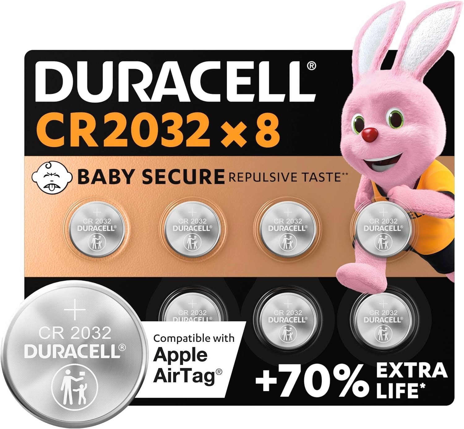 DURACELL Batterie A Moneta al Litio 3V CR2032 (8 pz.) - Fino a +70% Di Durata