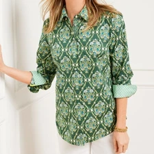 NWT Talbots Floral Cotton Roll Sleeve Button Up Shirt Spring Trellis Sz 2X