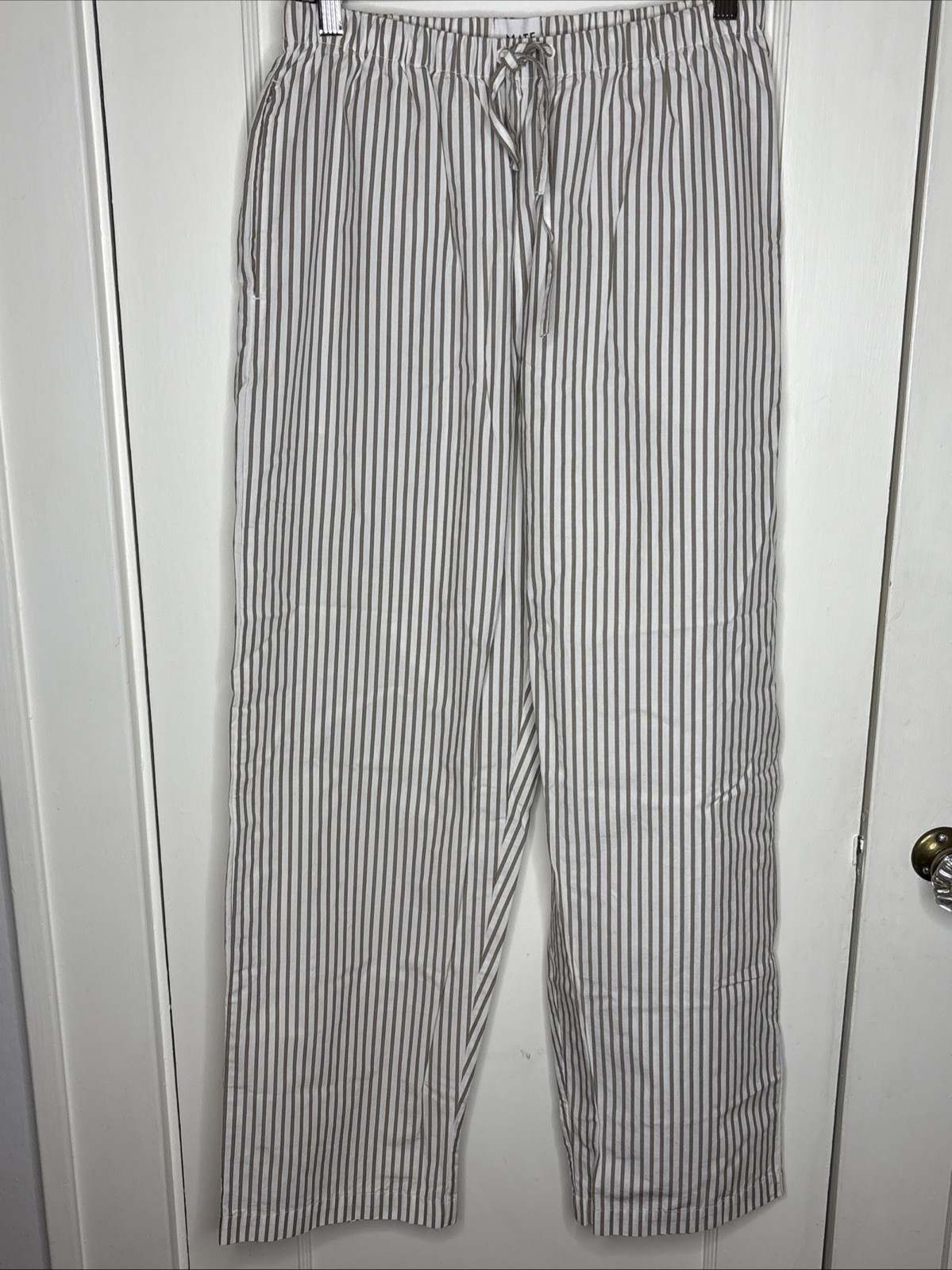 Organic Cotton Striped Poplin Pant Small NWOT White Brown