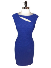 CONNECTED Size 8 Sheath Dress Blue Cap Sleeve Eyelet Stretch Knit