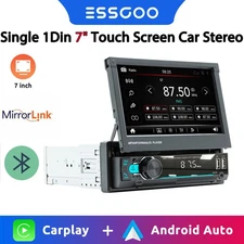 Single 1Din 7" Touch Screen Car Stereo BT Apple/Android Carplay GPS Radio GPS