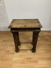 Vintage Solid Wood Console Table With Barley Twist Design & Ironwork Details