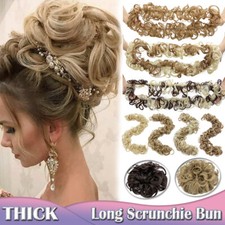 US Messy Bun Real as Human Hair Piece Scrunchie Updo Wrap Curly Hair Extensions