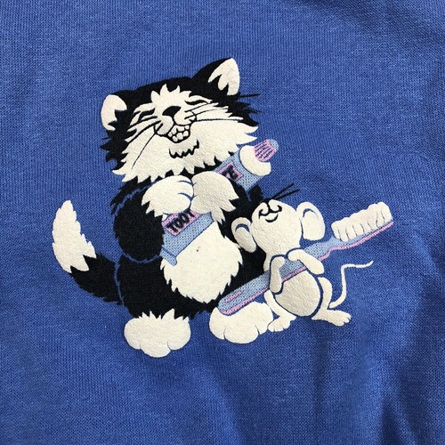 Vintage Spumoni Girls Cat Mouse Tooth Brush Floss Sweater Kawaii - Picture 9 of 11