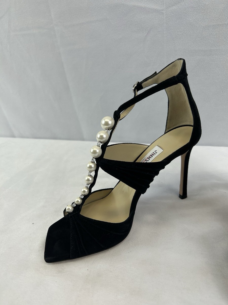 JIMMY CHOO Aura 95 Suede Sandals in Black Sz US 7.5 | eBay