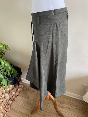 Next Asymmetric Flow Tie Belted Bohemian Tailored Skirt Olive Green Uk 10 New - Picture 8 of 10