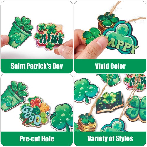 20Pcs Single Face Clover Wood Pendants Wooden Shamrock Charms for Patrick's Day - Picture 5 of 7