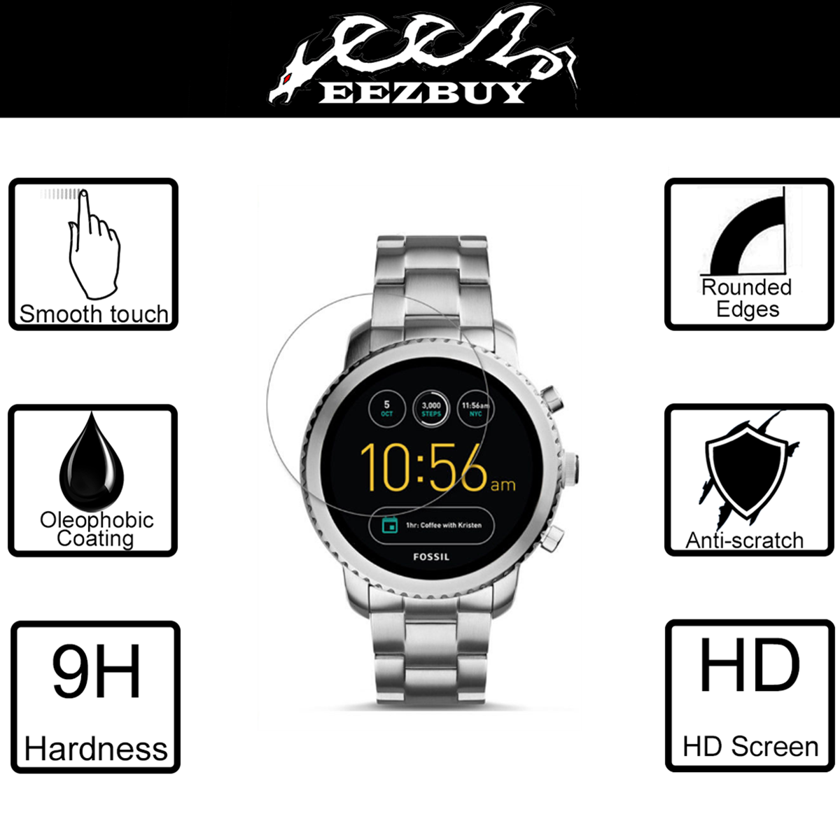 Premium Tempered Glass Screen Protector For Fossil Q Explorist Gen