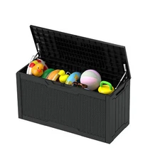 Resin Patio Deck Box 80Gallon Outdoor Rattan Storage Pool Organizer Lockable Lid