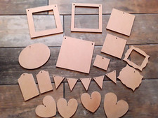 JOB LOT 3mm MDF Wooden Craft Blanks Oval Hearts Bunting Tags Frames Squares